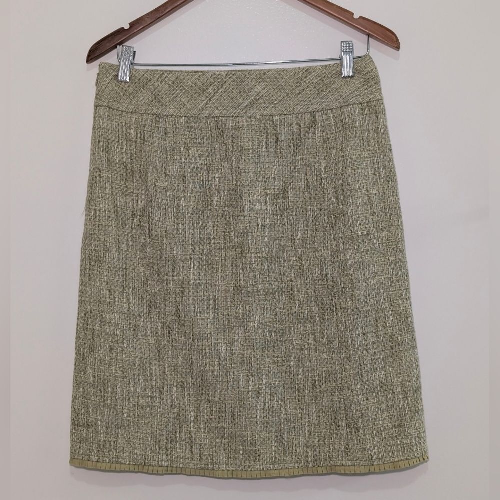 Ann Taylor Chartreuse Green Tweed Pencil Skirt Size 4 Poetcore Office Siren - Picture 2 of 6